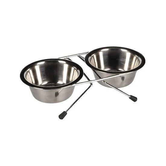 Suport + Castron inox câini Flamingo Dinner 13 cm – Set 2 boluri - Petshop-constanta