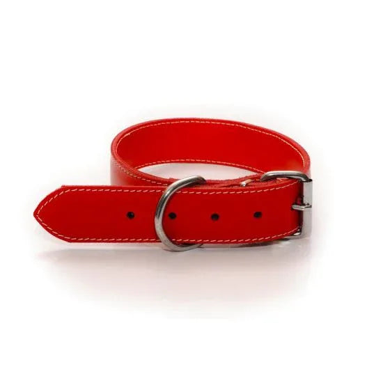 ZGARDA PIELE PENTRU CAINI DUBLATA CU CHINGA 40MM NR.6 ROSIE - Petshop-constanta