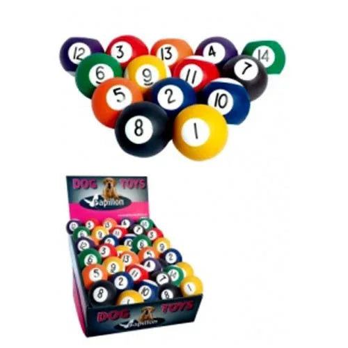 JUCARIE PENTRU CAINI PAPILLON MINGE BILIARD, MIX COLOURS, 6CM, DISPLAY 48 BUC/SET/140136 - Petshop-constanta