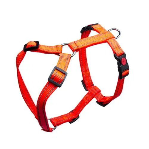 HAM PENTRU CAINI 3X AJUSTABIL NYLON ORANGE REFLECTORIZANT CLICK 15MM*30-50CM - Petshop-constanta