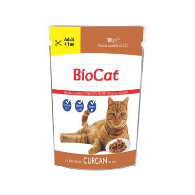 HRANA UMEDA PENTRU PISICI BIOCAT PLIC CURCAN IN SOS 100g (22/BAX)