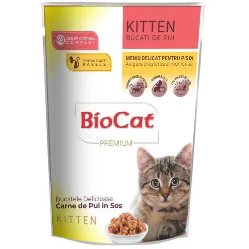 HRANA UMEDA PENTRU PISICI BIOCAT PLIC KITTEN PUI IN SOS 85gr(24/BAX) - Petshop-constanta