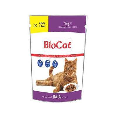HRANA UMEDA PENTRU PISICI BIOCAT PLIC RATA IN SOS 100g (22/BAX) - Petshop-constanta