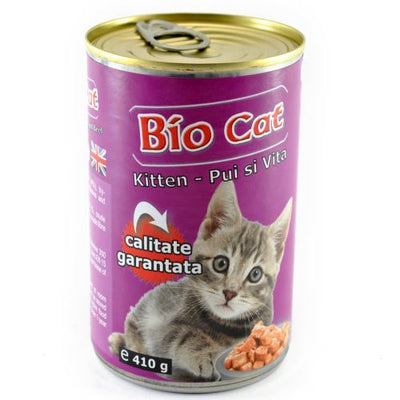 HRANA UMEDA PENTRU PISICI BIOCAT KITTEN PUI/VITA 410GR(24BUC/BAX)
