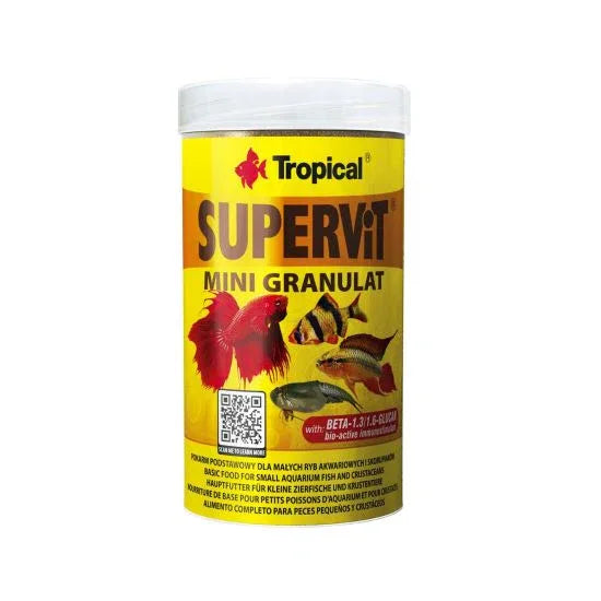 HRANA DE BAZA PENTRU PESTI SI CRUSTACEE TROPICAL SUPERVIT MINI GRANULAT 250 ML/162,5 G - Petshop-constanta