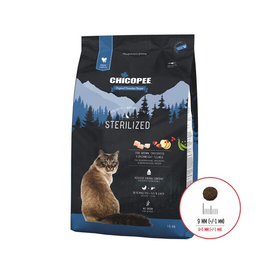 Hrană uscată pentru pisici sterilizate, sac 8kg Chicopee.