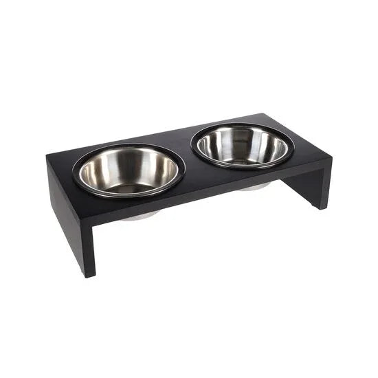 CASTRON DUBLU DIN INOX PENTRU CAINI SI PISICI CU SUPORT NEGRU FLAMINGO KOBUSHI 40x20x9CM 2x380ML - Petshop-constanta