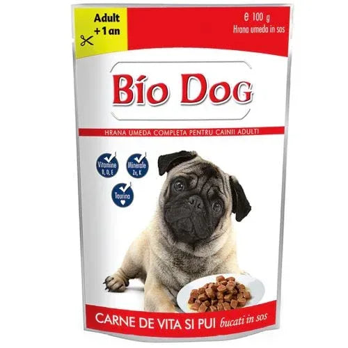 Hrană umedă pentru câini cu vită, Plic - Biocat 100g