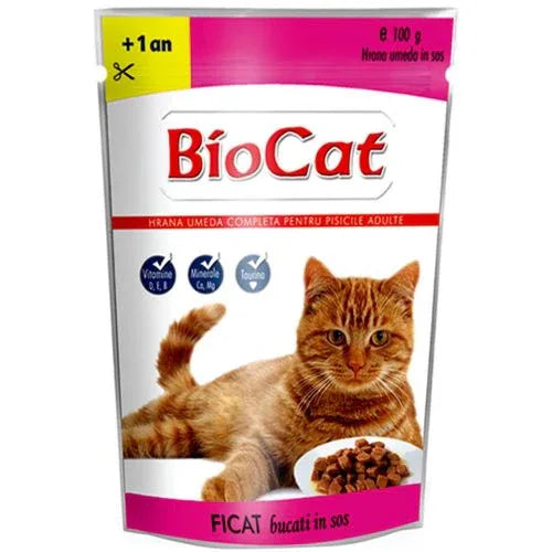 HRANA UMEDA PENTRU PISICI BIOCAT PLIC FICAT IN SOS 100gr(24/bax) - Petshop-constanta