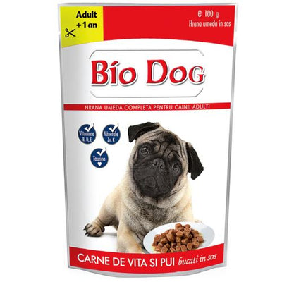 HRANA UMEDA PENTRU CAINI BIODOG PLIC PUI SI VITA IN SOS 100gr(24/bax)