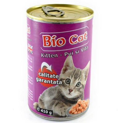 HRANA UMEDA PENTRU PISICI BIOCAT KITTEN PUI/VITA 410GR(24BUC/BAX) - Petshop-constanta