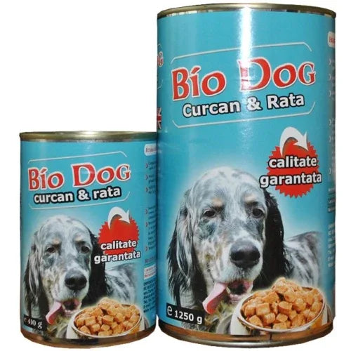 Hrană umedă pentru câini Curcan cu Rața, conservă - Biodog 1200g.