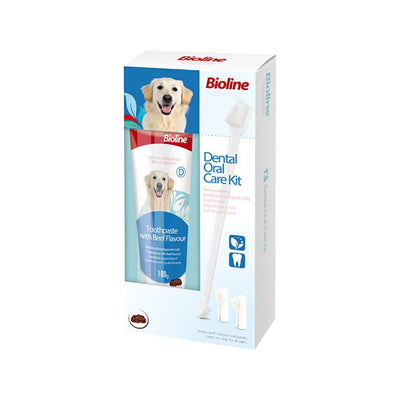 Bioline Kit Dentar Câini Pastă și Periuță 100g – Vită