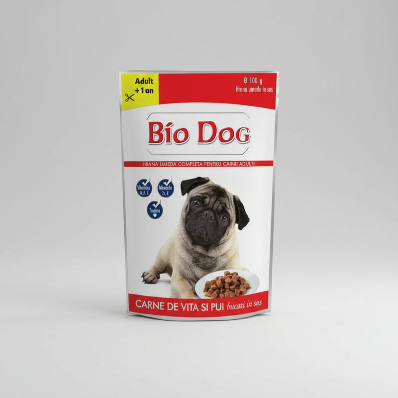 Hrană umedă pentru câini cu vită, Plic - Biocat 100g