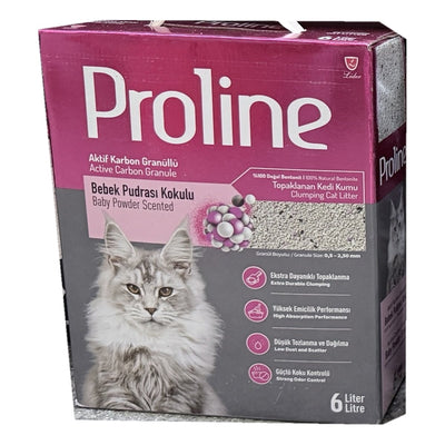Proline Nisip Bentonită Aglomerant cu Carbon Activ pentru Pisici, Pudră de Bebe 6L