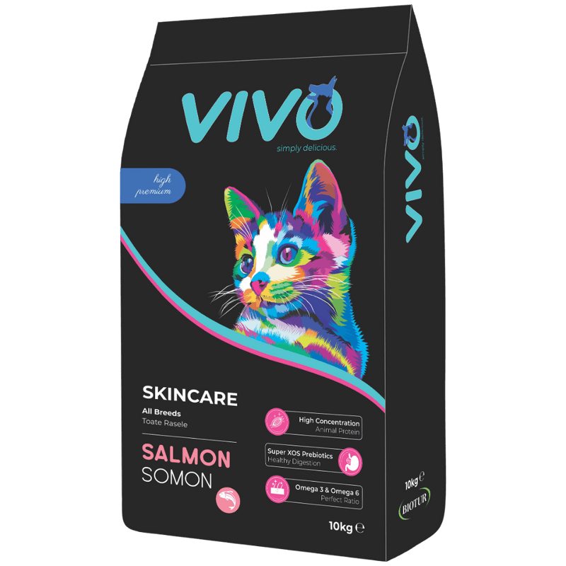 Vivo Skincare Somon 10 kg - sac hrana pisici pentru piele si blana