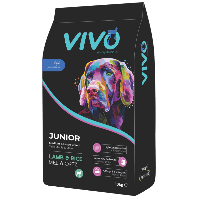Vivo Junior Miel si Orez 10 kg - sac hrana uscata catei talie medie si mare