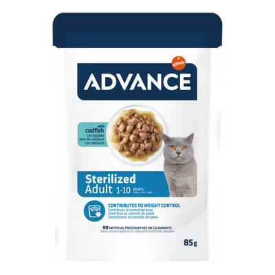 Advance Sterilized Adult hrană umedă pisici sterilizate cu cod, plic 85g