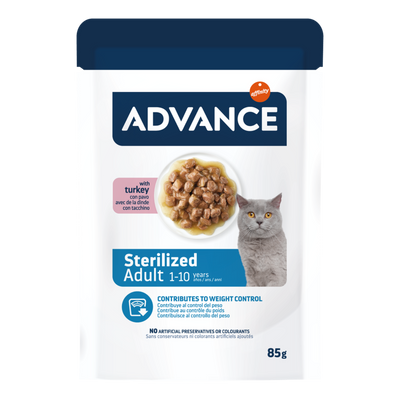 Advance Sterilized Adult hrană umedă pisici sterilizate cu curcan, plic 85g