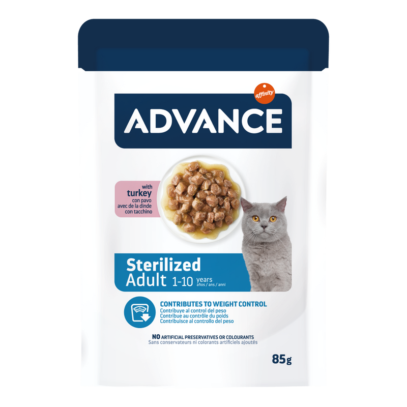 Advance Sterilized Adult hrană umedă pisici sterilizate cu curcan, plic 85g
