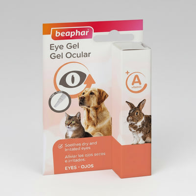 Beaphar Eye Gel packaging with images of a dog, cat, and rabbit on a white background