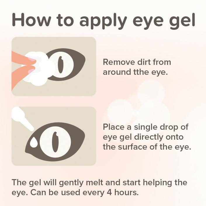 Instructions on how to apply eye gel with icons and text.