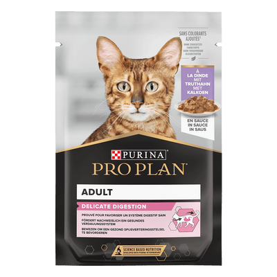Pro Plan Delicate Digestion hrană umedă pisici cu curcan în sos, plic 85g