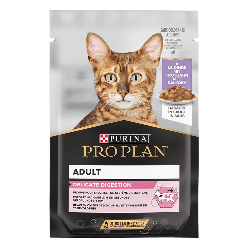 Pro Plan Delicate Digestion hrană umedă pisici cu curcan în sos, plic 85g