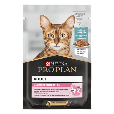 Pro Plan Delicate Digestion hrană umedă pisici cu pește oceanic în sos, plic 85g