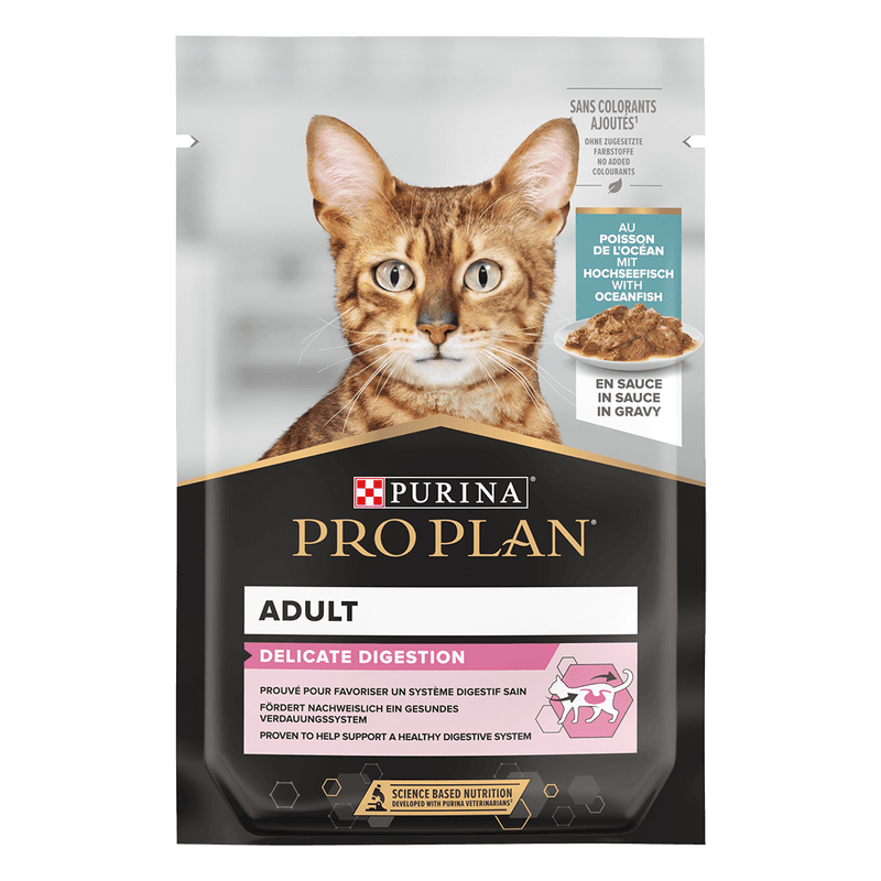 Pro Plan Delicate Digestion hrană umedă pisici cu pește oceanic în sos, plic 85g