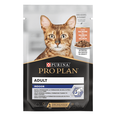 Pro Plan Indoor hrană umedă pisici de interior cu somon în sos, plic 85g