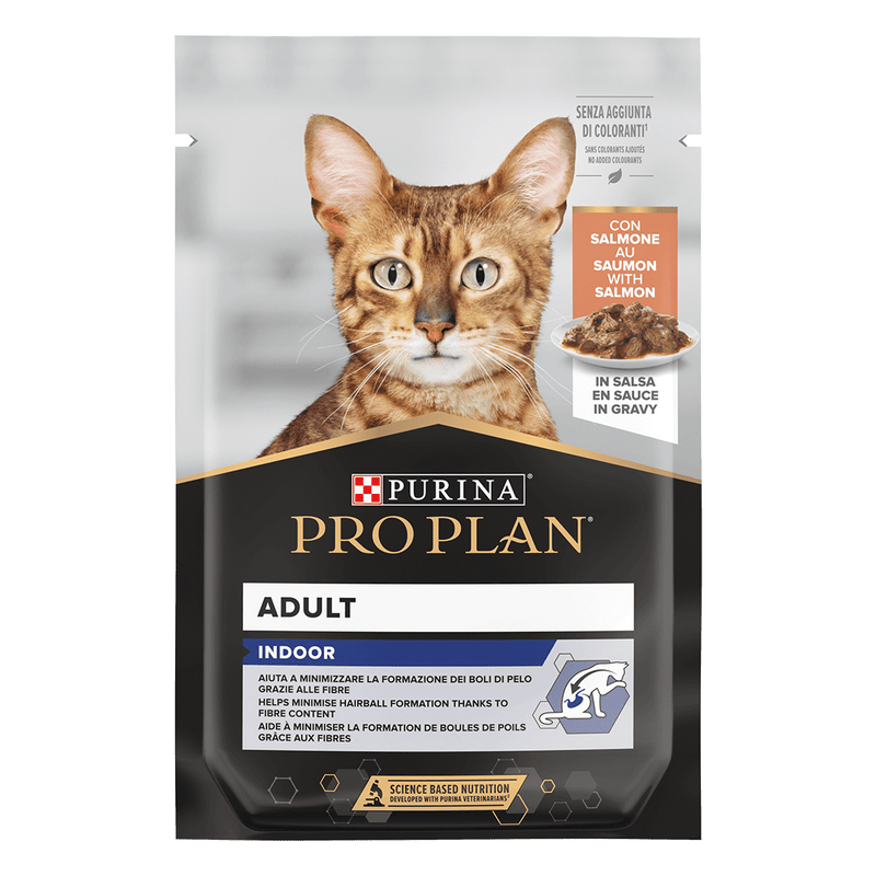 Pro Plan Indoor hrană umedă pisici de interior cu somon în sos, plic 85g